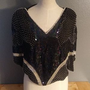 Tan-Chho beaded sequin black top XL